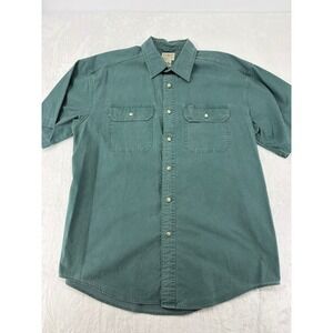 L.L. Bean Button Down Mens L Short Sleeve Shirt Green Traditional Fit Cotton